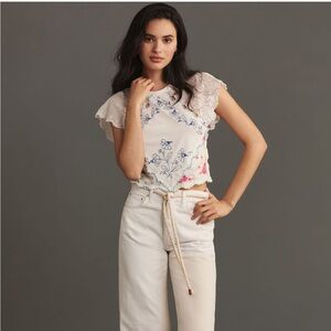 By Anthropologie Short Sleeve Pieced Hanky Cropped Top